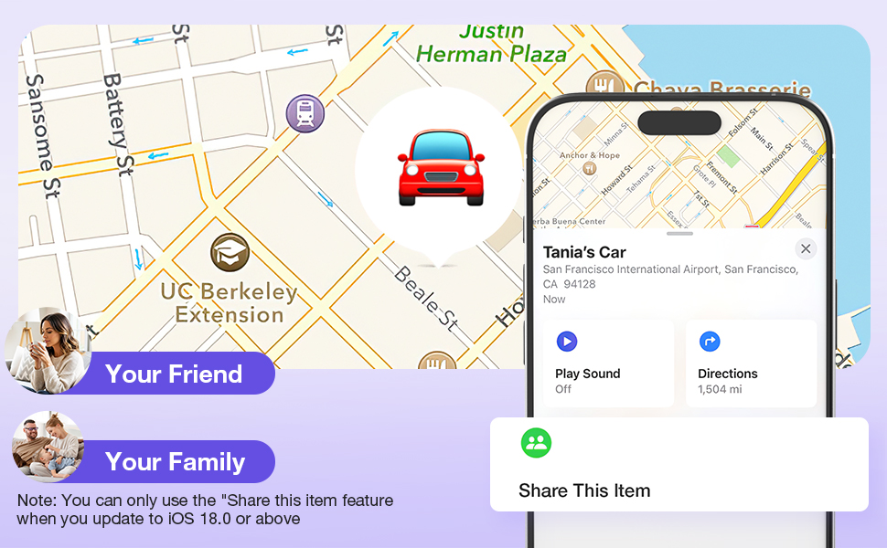 Text reads 'HOW TO CONNECT THE TRACKER'. Step-by-step mobile app setup instructions with purple-tinted interface screenshots and numbered steps.