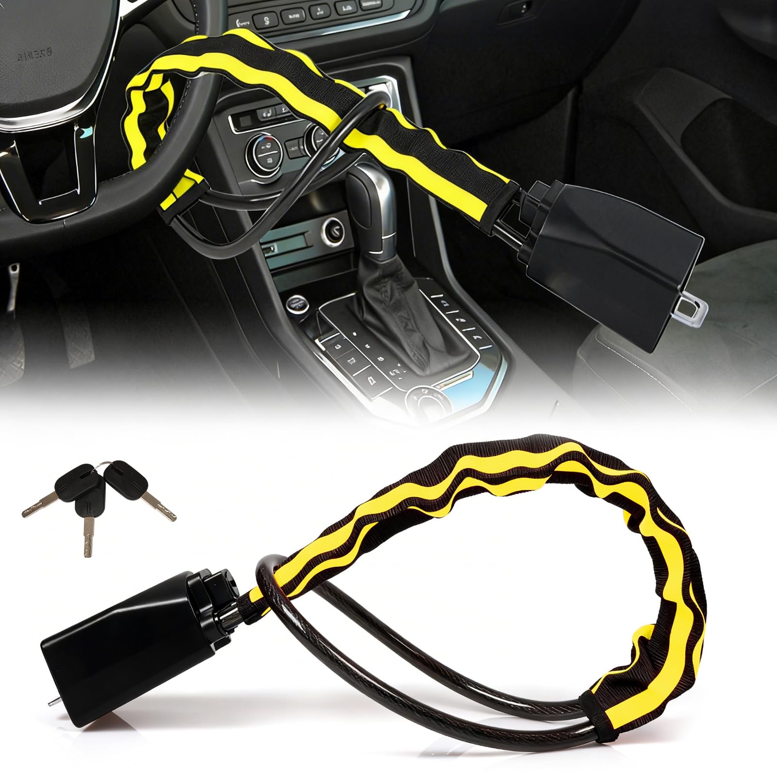 Seat Belt Lock - Reflective Stripe Steering Wheel Lock