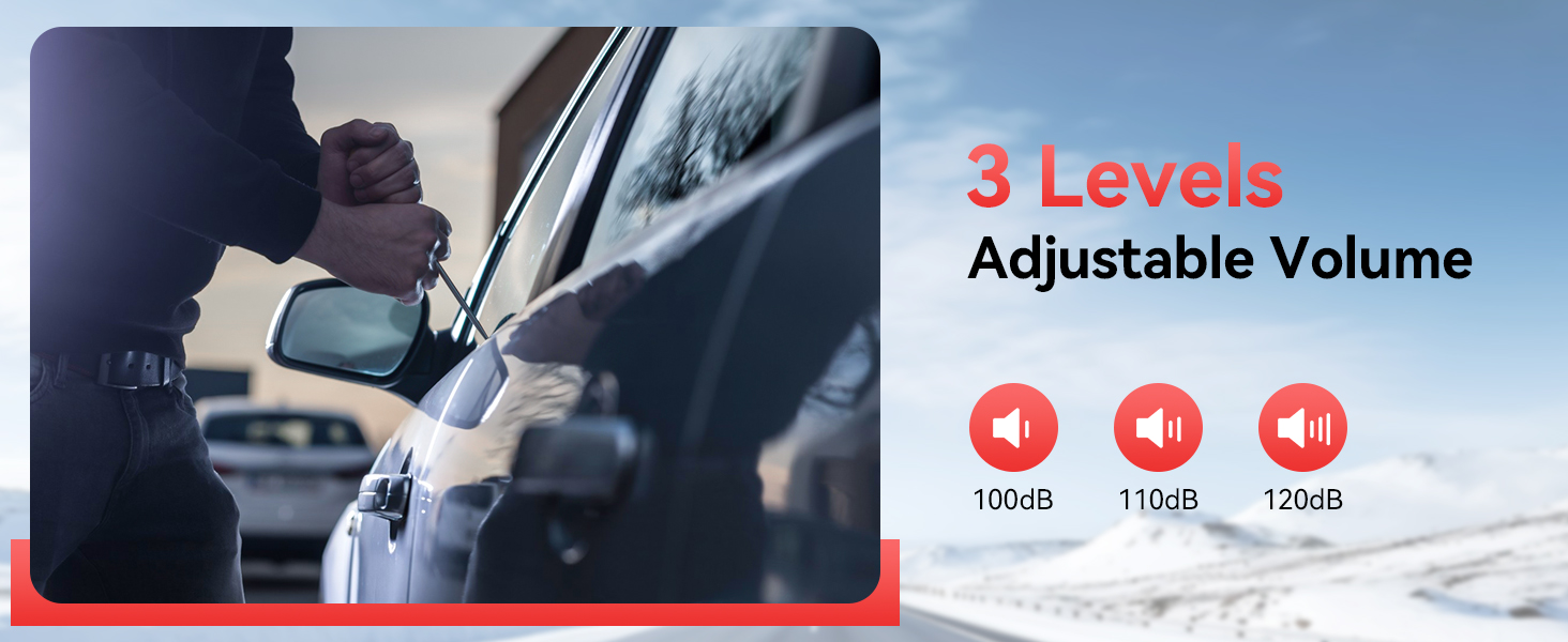 Text reads: 'Vehicle Security Alarm Light', 'When armed, front LEDs sweep in security mode', 'Vibration triggers explosive strobe'. Demonstration of vehicle security lighting system in dark conditions.