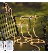 Mixtooltoys Jute Rope Lights String Lights 5M 100LED 6MM for Bedroom, 8 Modes Battery Powered Lig...