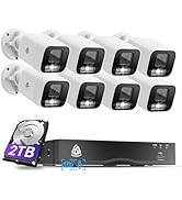 Akinguar 4K CCTV Security Camera System, 8CH NVR with 2TB HDD + 4X 8MP PoE IP Cameras Outdoor wit...