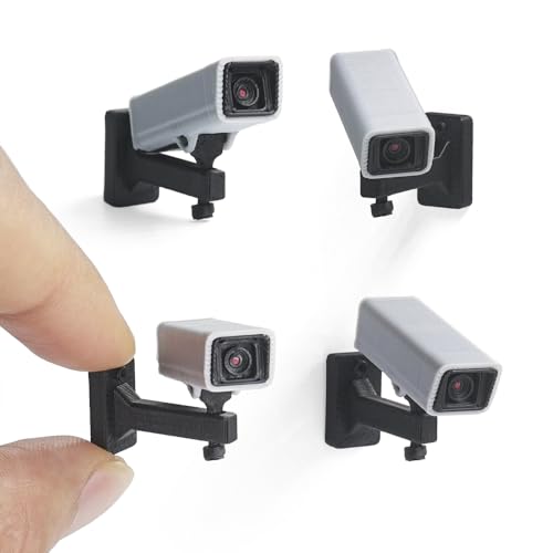 Odoria Dollhouse Security Camera Miniature: 1/12 Scale Fake CCTV Non-Functional Wall Props Modern Gray - Mini Plastic Video Surveillance Display Model for Figure Diorama DIY Craft 4 Pcs