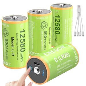 ENEGON 4 Pack D Batteries 12580mWh Rechargeable Lithium-ion D