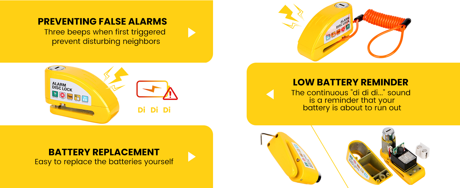 Text reads 'EQUIPPED WITH POUCH' and 'Easy to carry with your motorcycle'. Yellow background product display image showing black carrying pouch.