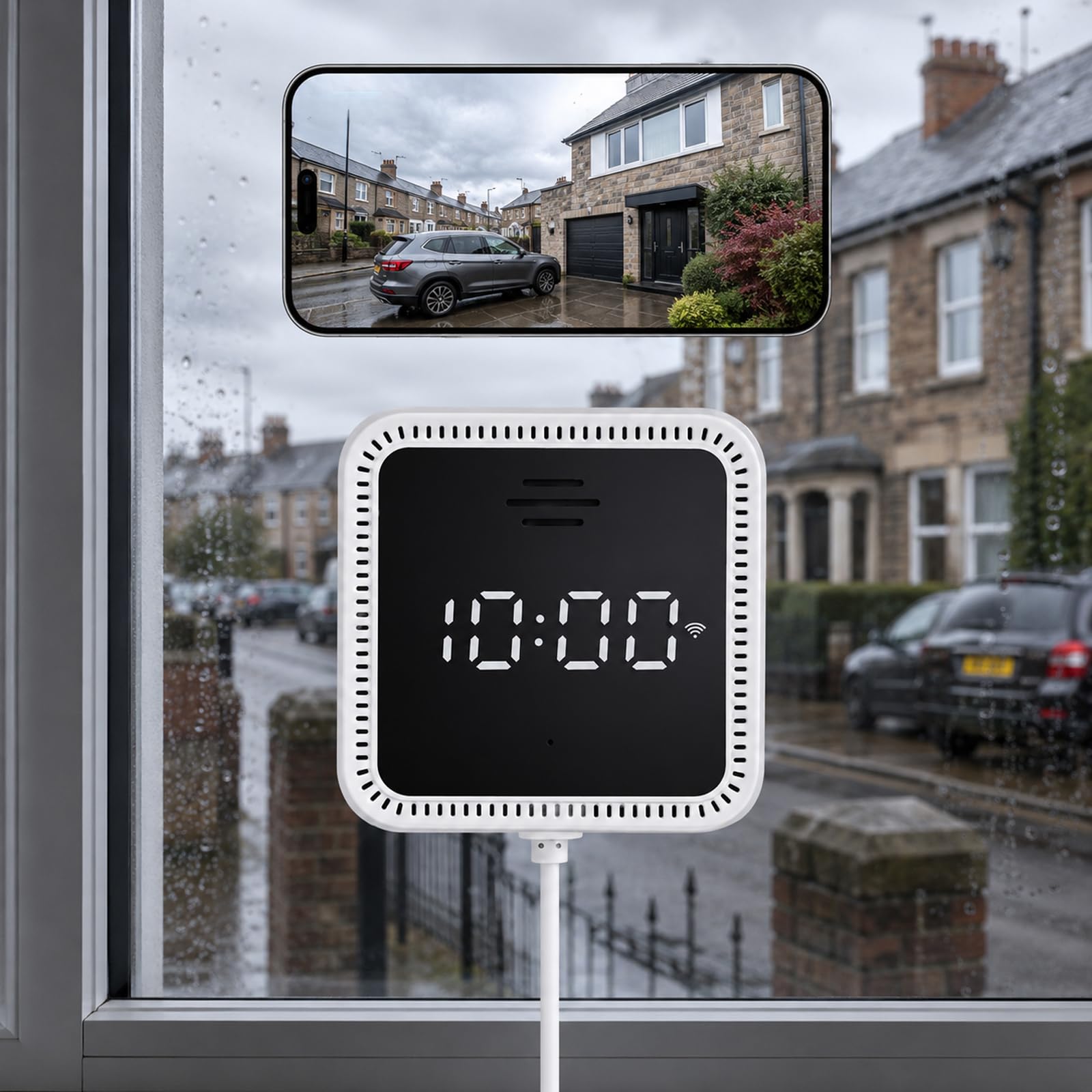 3MP 2K Window Security Camera with Digital Clock