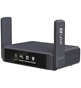 Mint green compact wireless router with dual fold-out antennas and ventilation grilles on sides, isometric three-quarter view against white background.