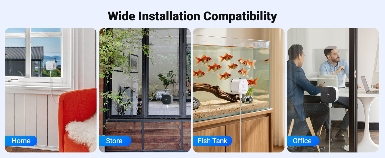 Text reads 'Wide Installation Compatibility'. Grid of installation images showing various mounting locations and applications in different settings.
