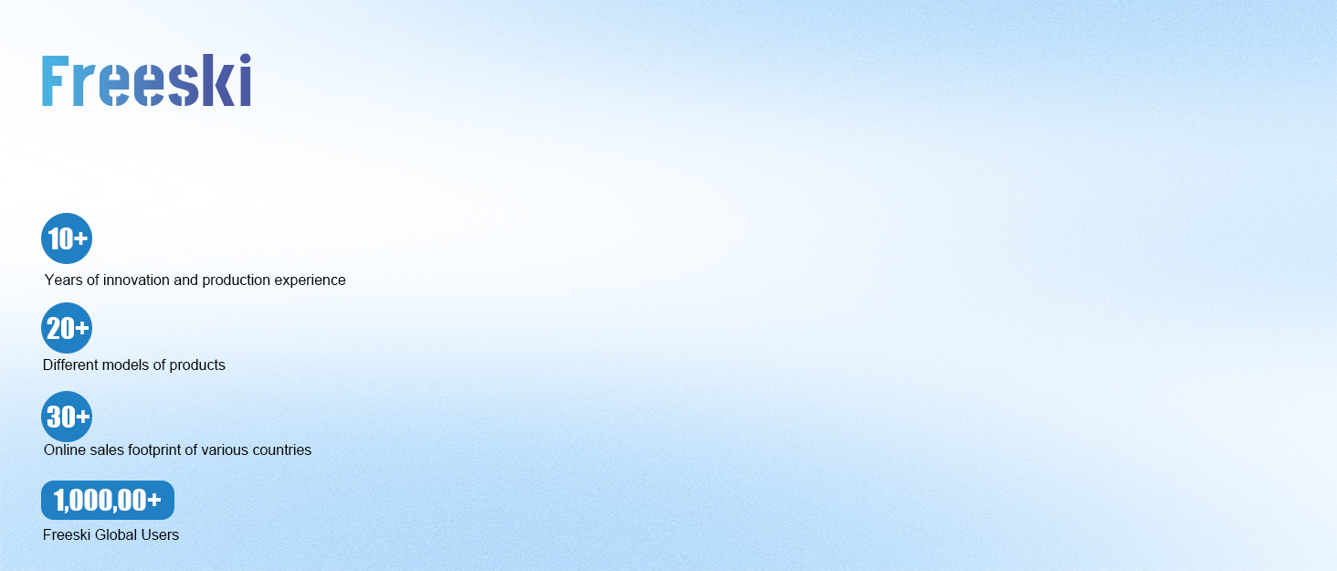 Text reads 'Freeski'. Product marketing images showing multiple views of what appears to be gaming or software interface elements.