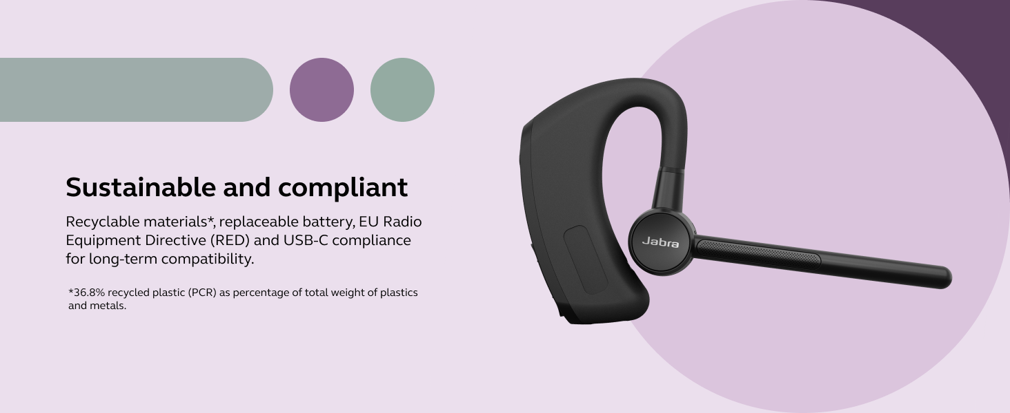 Text reads 'Sustainable and compliant'. Technical product documentation or interface showing curved design elements in purple and gray tones.