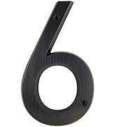 Gold-colored metal house number 6. Sleek, modern design with a circular base and straight vertical stem forming the numeral's shape.