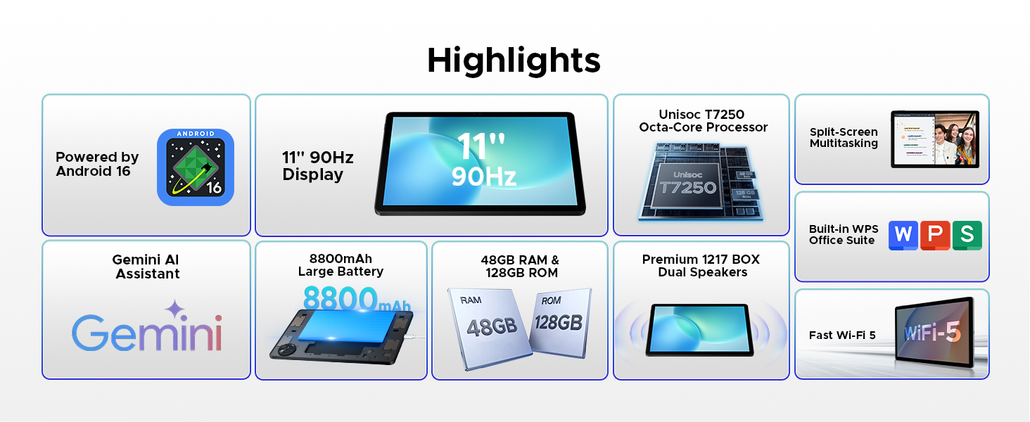 Product feature highlights shown across multiple laptop/tablet devices displaying various screen interfaces and functionality demonstrations.