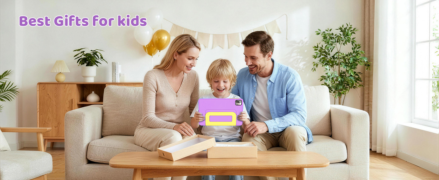 Text reads 'Product details'. Purple and pink tablet device with stylus shown with technical specification callouts and dimensional diagrams on pastel gradient background.