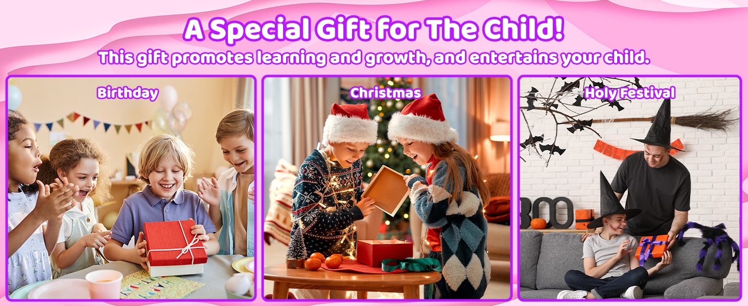 Text reads 'A special Day for special!' with three photograph panels showing people in casual indoor settings with holiday/celebration context.