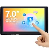 Interactive touchscreen display with modern user interface showing weather and navigation elements. Hand demonstrating touch interaction on red-framed device.