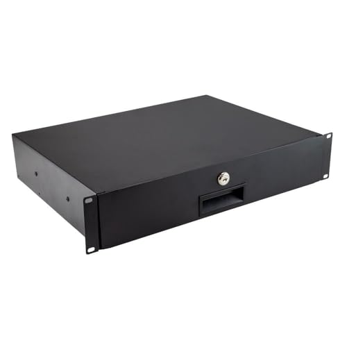 kenable 19 Inch 2U Lockable Rack Mount Drawer with Rear Support Rails 338mm Deep Server Cabinet Storage
