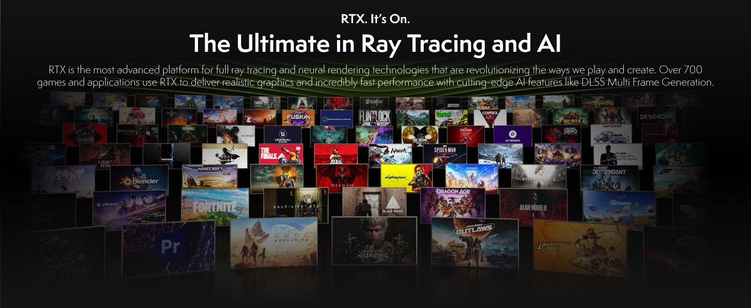 Text reads: 'The Ultimate in Ray Tracing and AI'. Dark promotional image displaying multiple rendered scenes and ray-traced graphics composites.