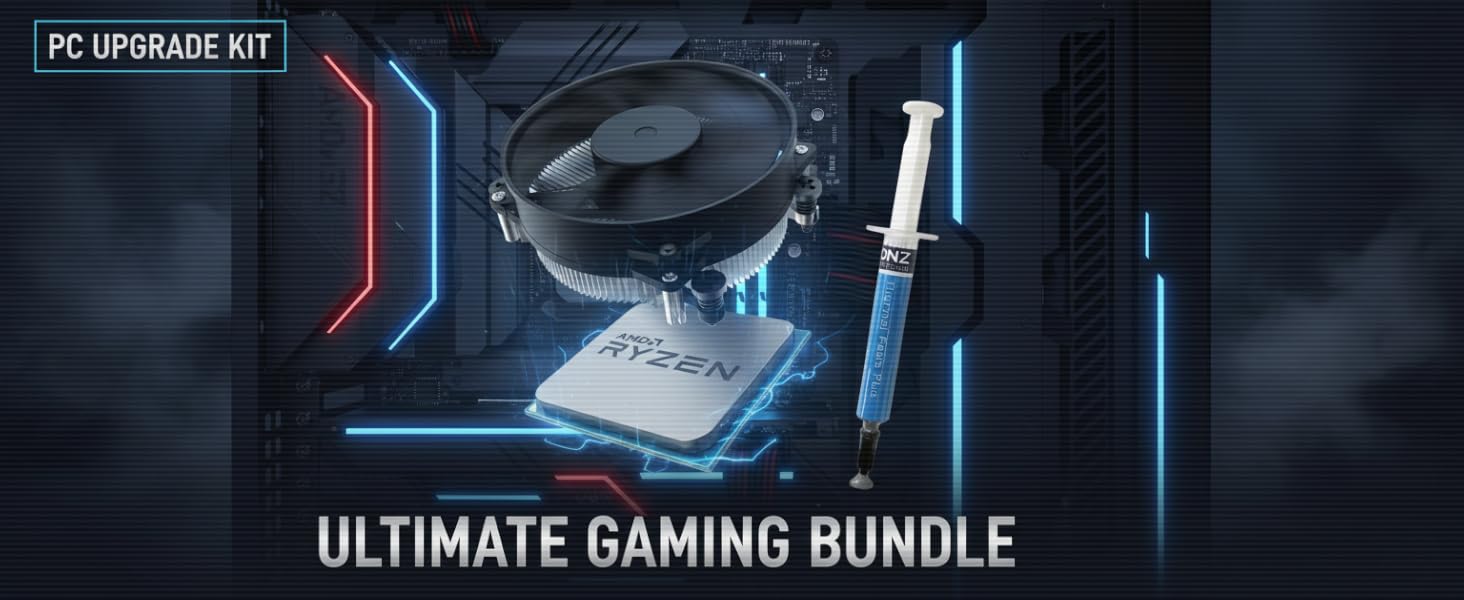 Text reads 'GAME HARD', 'BOOST PERFORMANCE', 'STAY COOL', 'ESSENTIAL COOLING BUNDLE'. Blue gaming headset and cooling products displayed against dark tech background.