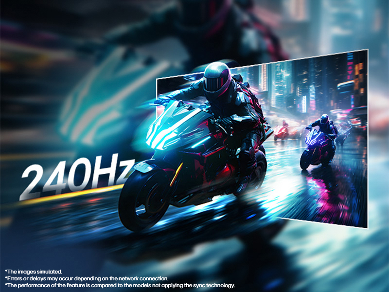 Text reads '240Hz'. Dynamic gaming or racing footage showing blue motion trails and high-speed movement effects.