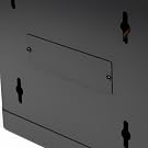 Close-up black and white image showing vertical structural elements or fasteners.