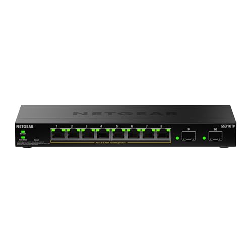 NETGEAR S350 Series 10-Port Gigabit Ethernet PoE+ Smart Managed Essentials Switch – 8 x 1G PoE+ @ 55W