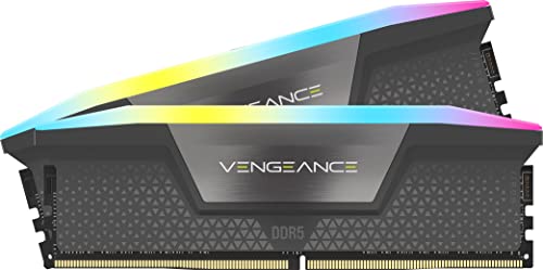 CORSAIR VENGEANCE RGB DDR5 32GB (2x16GB) DDR5 Up to 6000MHz CL36 AMD EXPO Intel XMP iCUE Compatible Computer Memory – Grey (CMH32GX5M2E6000Z36)