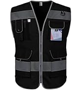 Graunton High Visibility Vest 9 Pockets Reflective Safety Work Vest for Men Women, Hi Vis Constru...