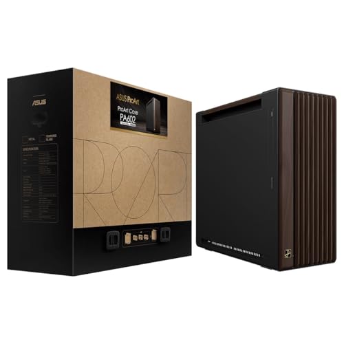 ASUS ProArt PA602 Wood Edition Modern Black E-ATX Case with Tempered Glass Plate Supports GPUs up to 440mm and 420mm Radiators