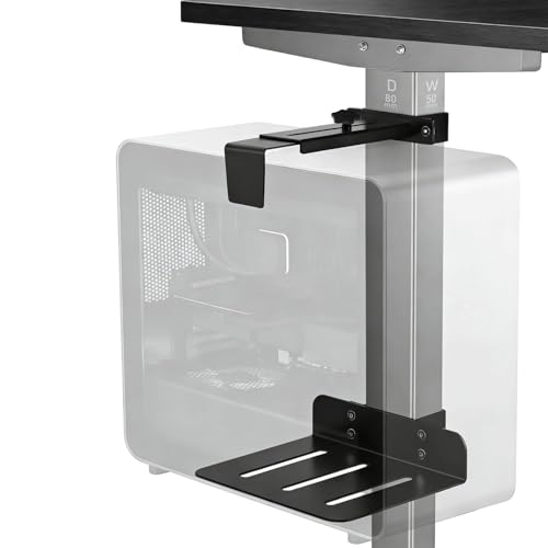 Under Desk PC Mount No Drilling Clamp-On Computer Holder for Standing Desk Height & Width Adjustable Heavy Duty CPU Holder (150-235mm) Fits 50×80mm Square Legs 20kg Capacity for Home Office
