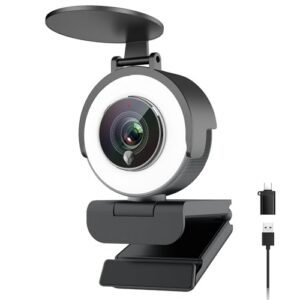 Angetube 4K Webcam with Ring Light for PC - USB Webcam for Laptop