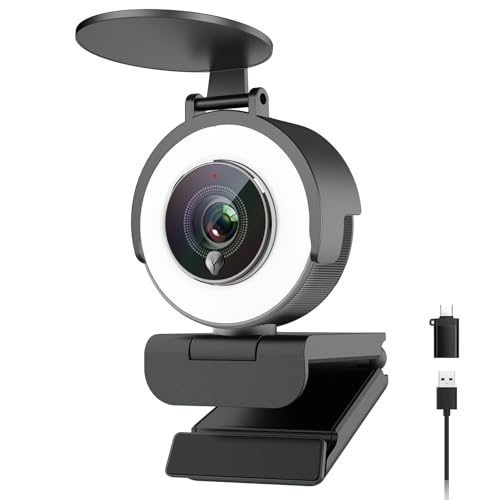 Angetube 4K Webcam with Ring Light for PC - USB Webcam for Laptop