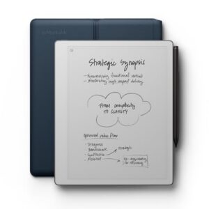 eMarkable Paper Pure bundle – 10.3” paper tablet with black-and-white display – Digital notebook for better writing and reading. Includes Ocean Blue Sleeve Folio and Marker Plus with built-in erase