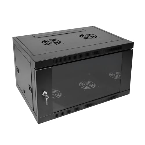 Labgear 6U Wall Mount Server Cabinet 420mm Depth Network Rack Enclosure with Locking Glass Door Ventilated Steel Panels for 19 inch IT Equipment Patch Panels AV Devices Toolless Flat Pack Assembly