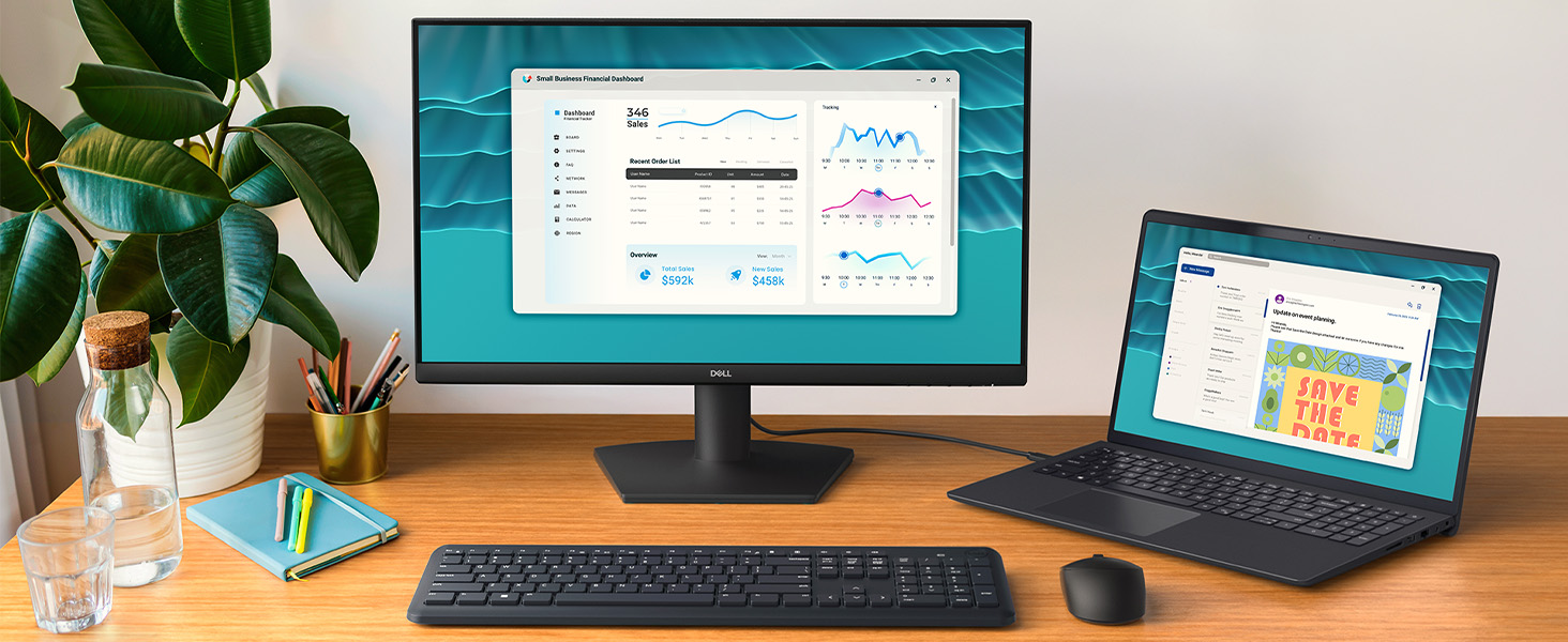 Series of computer monitors displaying software interface screens with light blue header elements and white content areas showing various menu options and controls.