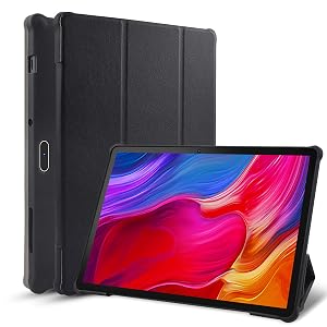 a tablet with social media icons floating around it