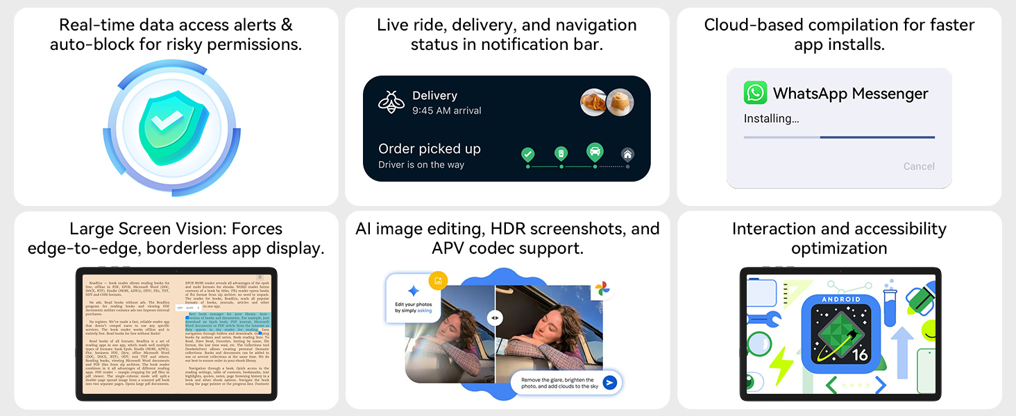 Series of mobile app interface screenshots showing various features and functionalities with blue and white color scheme.