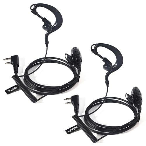 UAYESOK Walkie Talkie Earpiece 2 Pin with Mic PTT G Type Radio Security Headset Compatible with Kenwood Baofeng UV-5R UV-82 BF-888S RT24 RT27 RT622 (Pack of 2)