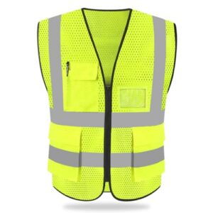 HYCOPROT Hi Vis Viz High Visibility Reflective Safety Vest Waistcoats Jacket Workwear Executive Zip 2 Band Security Mobile Phone Pocket ID Holde