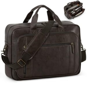 RAINSMORE Laptop Bag for Men - 16 Inch Waterproof PU Leather Laptop Satchel Briefcase for Work