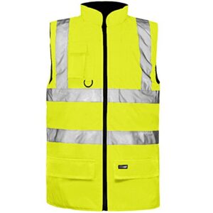 LIZZIE JACOBS Hi Viz Bodywarmer Reversible Fleece Lined High Visibility Gilet Hi Vis Reflective Waterproof Workwear Padded Vest Security Safety Wear Warm Waistcoa
