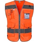 Graunton High Visibility Vest 9 Pockets Reflective Safety Work Vest for Men Women, Hi Vis Constru...