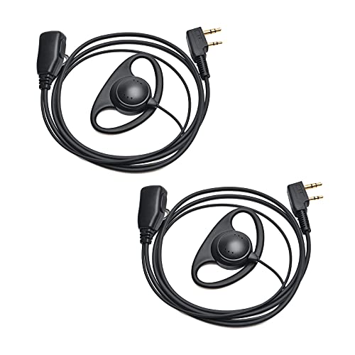 UAYESOK D Shape Security Earpiece Radio 2 Pin Bodyguard Headset with PTT Mic for Walkie Talkie Baofeng Kenwood TK-2107 TK-3501 Midland G10 Retevis RT24 RT22 RT27 Two Way Radio (2 Pack)