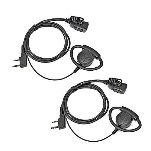 UAYESOK 2 Pin Radio Earpiece D Ring Security Walkie Talkie Headset Headphone inline PTT Mic for Baofeng UV-5R BF-888S Kenwood TK3501 TK2107 Protalk Retevs RT24 RT27 eSnic Two Way Radio (Pack of 2)