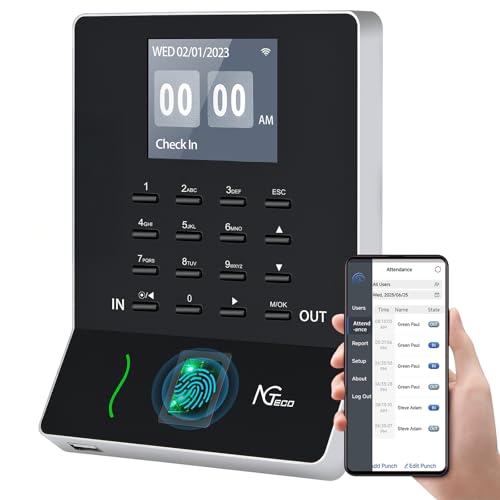 NGTeco Fingerprint clocking in machine for Small Business WiFi Time Card Machine