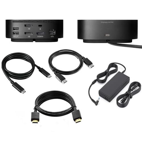 HP Docking Station for Laptop Dual Monitor and Charging G5 Bundle - HP USB-C G5 Dock 5TW10AA / 5TW10UT / 5TW10AA#ABB with 120W AC Adapter + HDMI Cable + DisplayPort Cable + USB-C Cable
