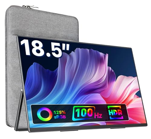 VisionOwl Large Portable Monitor 18.5 Inch 1080P FHD 100Hz Laptop Monitor 125% sRGB HDMI USB-C Portable Screen for Laptop Mac Surface PC PS5 Xbox Built-in Kickstand & Speakers