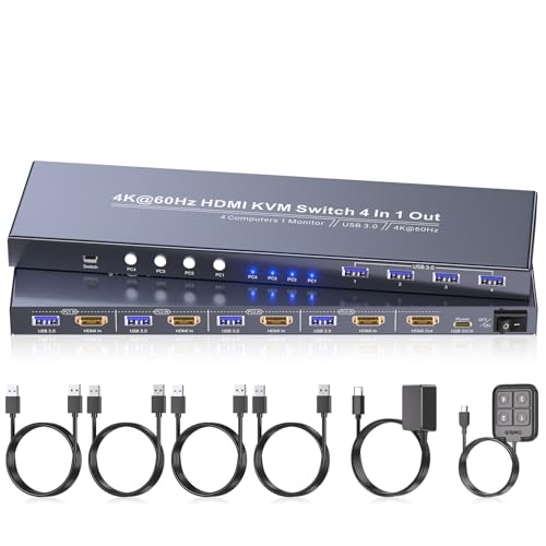 4K60Hz HDMI KVM Switch 1 Monitor 4 Computers