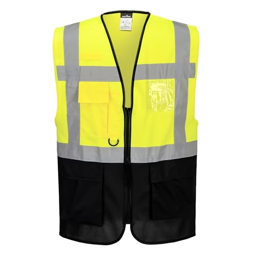 Portwest C476 Warsaw Executive Hi Vis Vest with Pockets and Zip Mens Reflective Safety Gilet Hivisible Workwear Polyester Construction Roadwork Warehouse Site Highways
