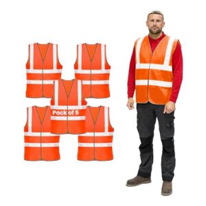 5 Pack of Plain Hi Visibility Reflective Safety Vest for Men & Women Fluorescent Waistcoat for Outdoor Running Walking Motor Bicycle Drivers -Class 2