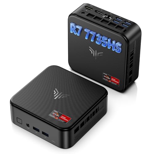 NiPoGi E3B Mini PC AMD Ryzen 7 7735HS(up to 4.75GHz 8C/16T) Mini Computer 24GB LPDDR5 512GB SSD Mini PC Windows 11 Pro Radeon 680M Graphics/4K Triple Display/WiFi 6/BT5.2/HDMI+DP+Type C/Office/Gaming