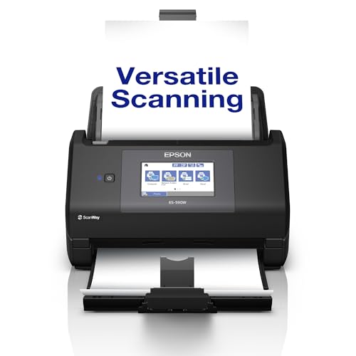 WorkForce ES-590W Wireless Document Scanner | 45ppm / 90ipm | 100-Sheet Auto Document Feeder | 10.9cm Touchscreen| Colour | Wirelessly Scan to Multiple Locations | Up to A4
